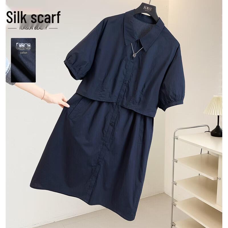 Si Ba She Women s Solid Lapel Short-Sleeve Shirt Dress S