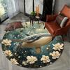 Flannel Printed Round Rug With Whale And Flowers Design For Living Room Home Decor Soft Floor Mat Nature Inspired Art