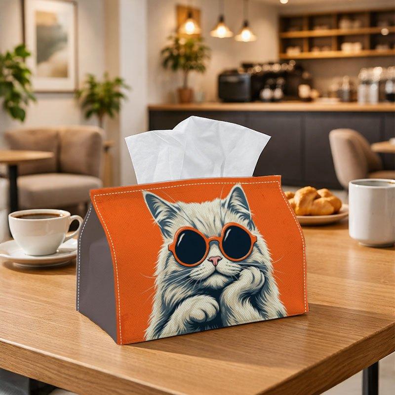 1pc Stylish Cat-Shaped Tissue Box Holder with Cool Feline Portrait - Durable Suitable for Office Decor, Desktop, Gift for Cat Lovers, Modern Animal fo