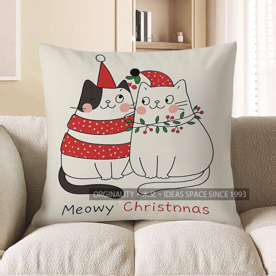 Home Decor Meowy Christmas Cats Decorative Pillow Cover Pattern Cushion Cover Suitable For Sofa Bedroom Car Pillow Cover