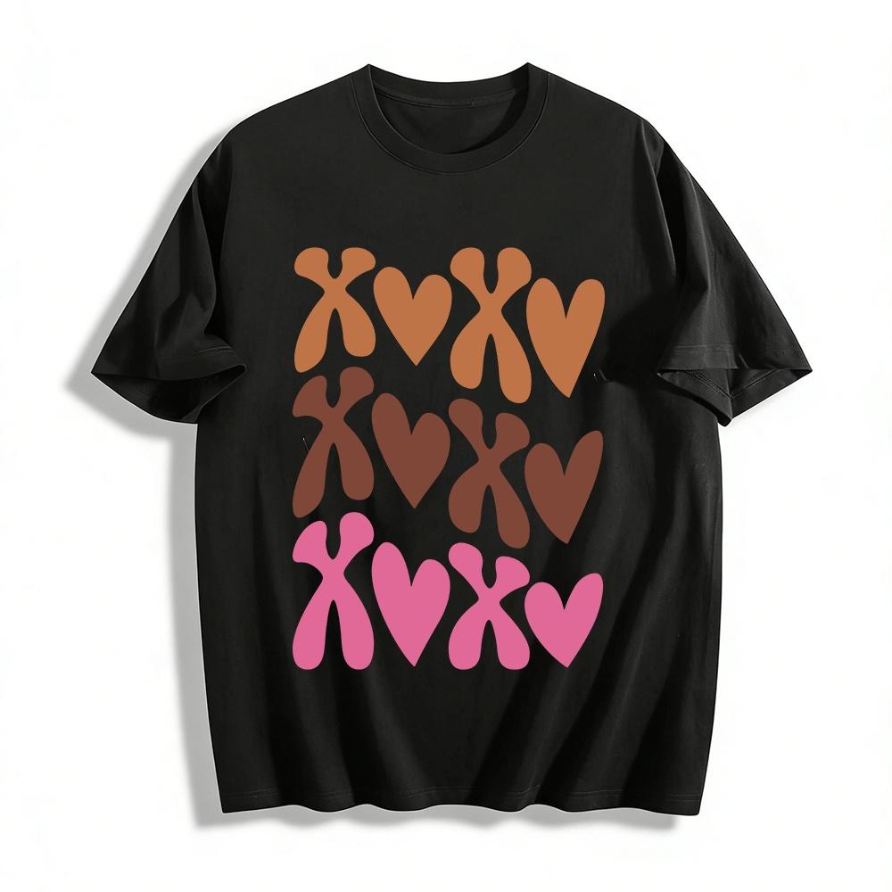Vintage Heart Print Casual Crew Neck Tee Pure cotton T-shirt XXS