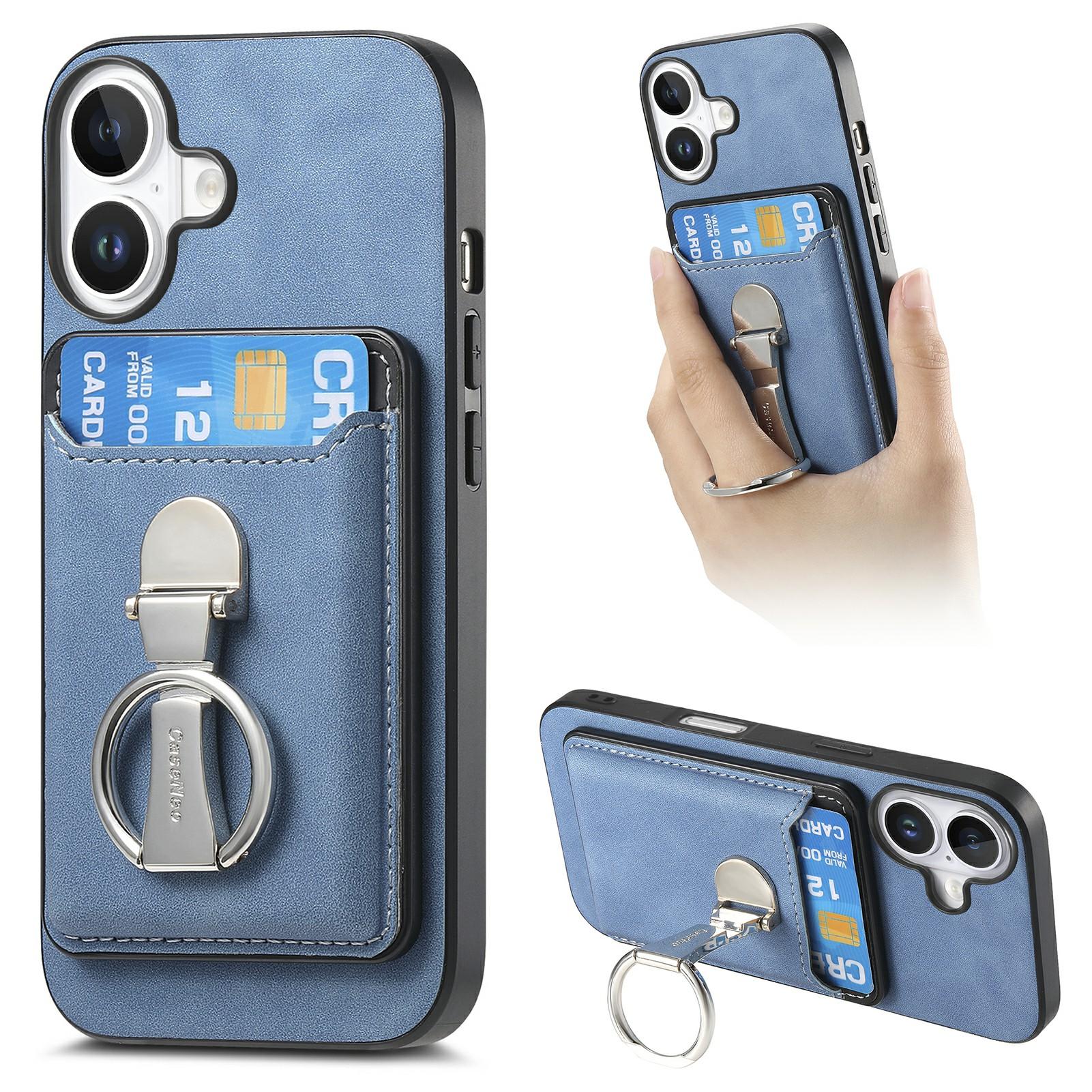 

For iPhone 16 Case Compatible with MagSafe Skin-Touch Cover with Card Bag Kickstand Blue