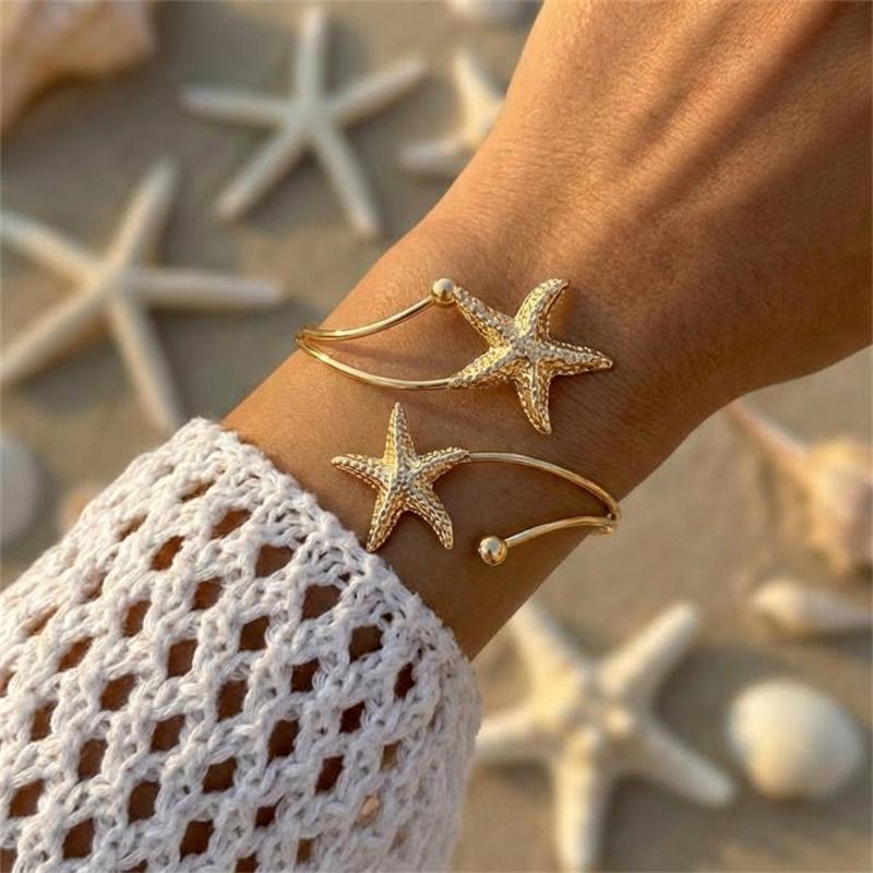 

Classic Metal Starfish Cuff Bracelets for Women Punk Gold Color Geometric Opening Adjustable Bracelets Holiday Party Jewelry