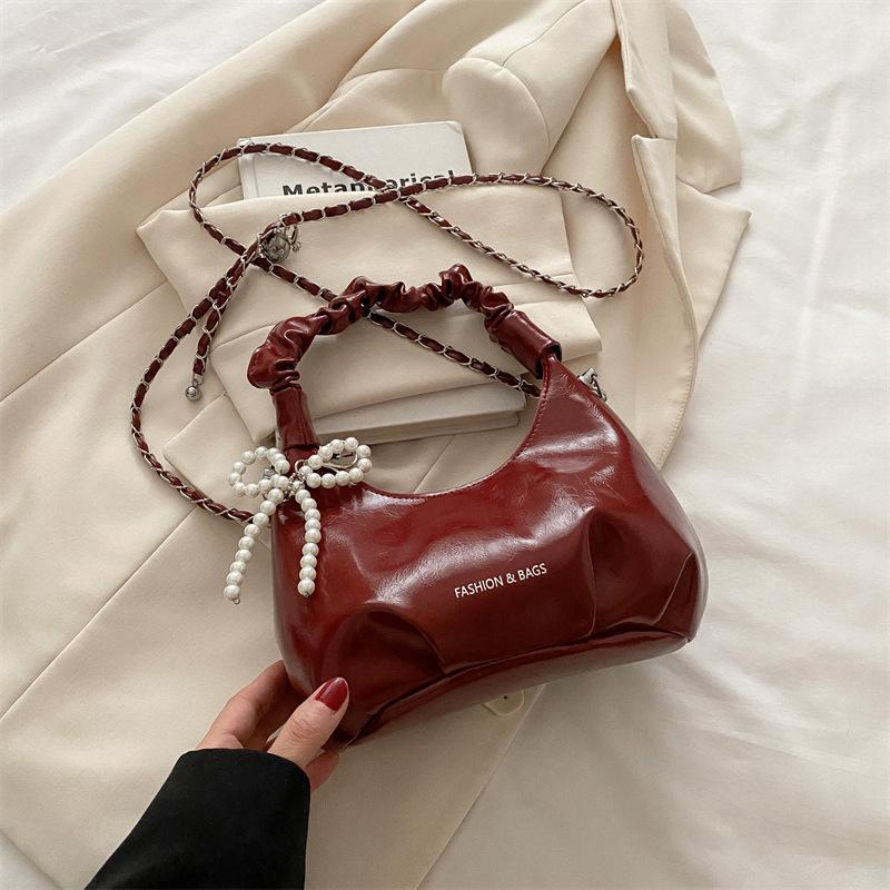2025 New Fashion Temperament Single Shoulder Bow Messenger Bag Simple Trend Chain Pleated Bag Women's High Sense