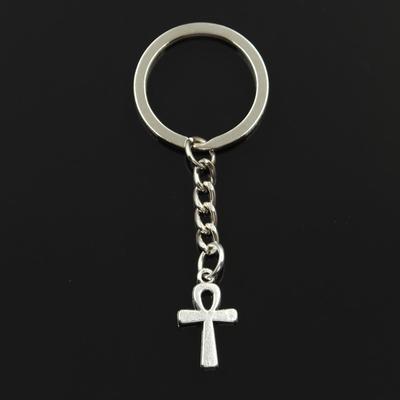 Mode 30mm Schlüsselanhänger Metall Schlüsselanhänger Schlüsselanhänger Schmuck Antik Silber Farbe plattiert Ägyptisches Ankh Symbol Kreuz 22x13mm Anhänger