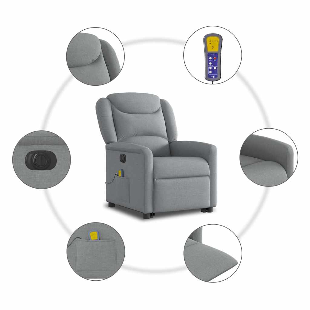 Electric Massage Chair with Rising Function Light Grey Fabric