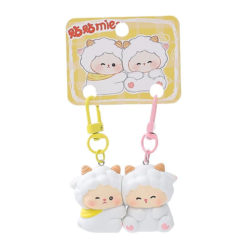 2Pcs Cute Matching Lamb Magnetic Keychain Adorable Cartoon Design For Bag Decor Couple Gifts