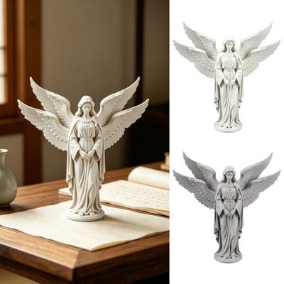 Guardian Angel Figurine 3D Printed Four-Winged Angel Statue for Home Office Bookshelf Desktop Decoration