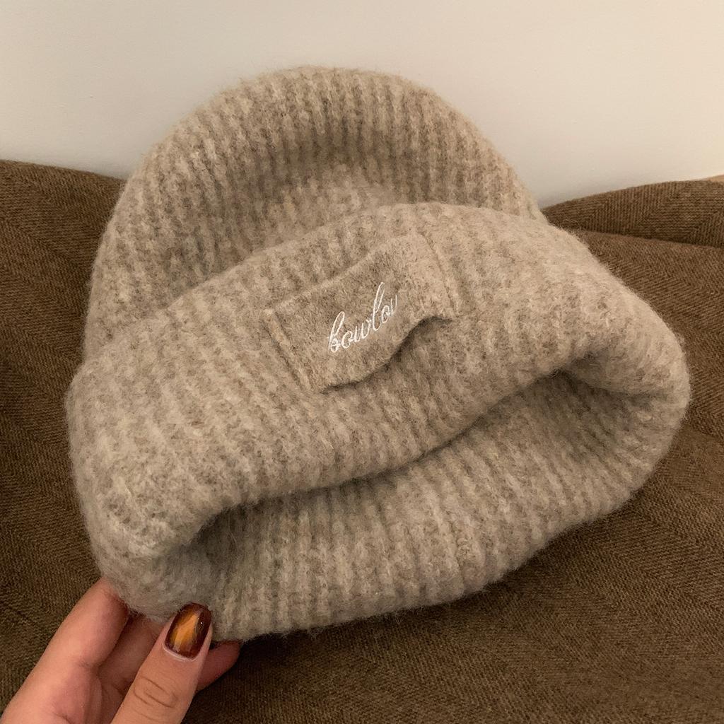 Big Head Circumference Blue Knitted Wool Hat Women's Autumn and Winter Thickened Warm Headgear, Cold-proof and Small-faced Ear Protection Hat