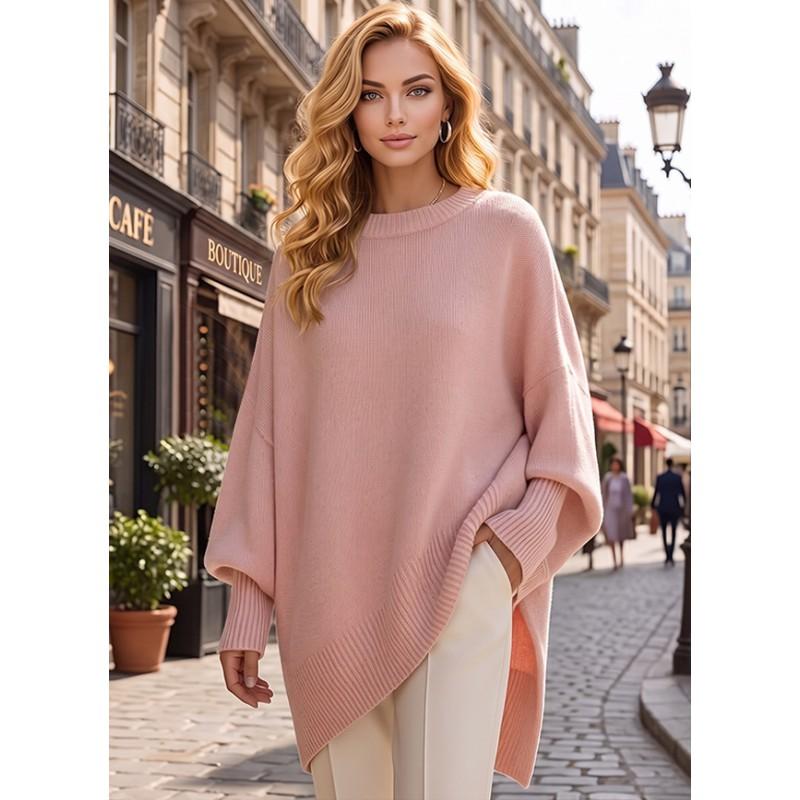 Womens Loose Fit Pullover Sweater Solid Color Long Sleeve Round Neck Knit Top Fall 2025
