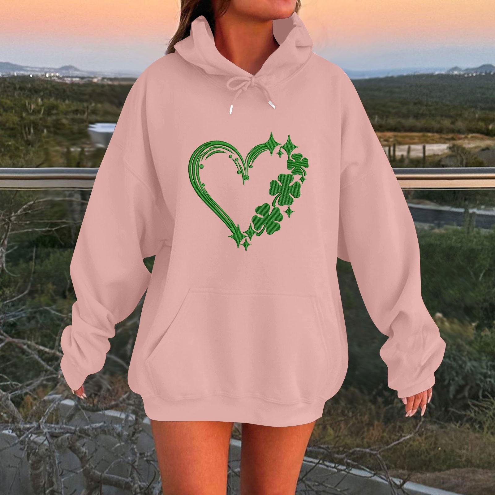 

Женская мода круглый вырез St. Повседневная толстовка с капюшоном и длинными рукавами с принтом Патрика XL розовый