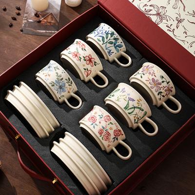 Finnish Medieval Coffee Cup And Saucer Gift Box Set, Gift High-Value Ceramic Mug Hand-Painted Retro Festival