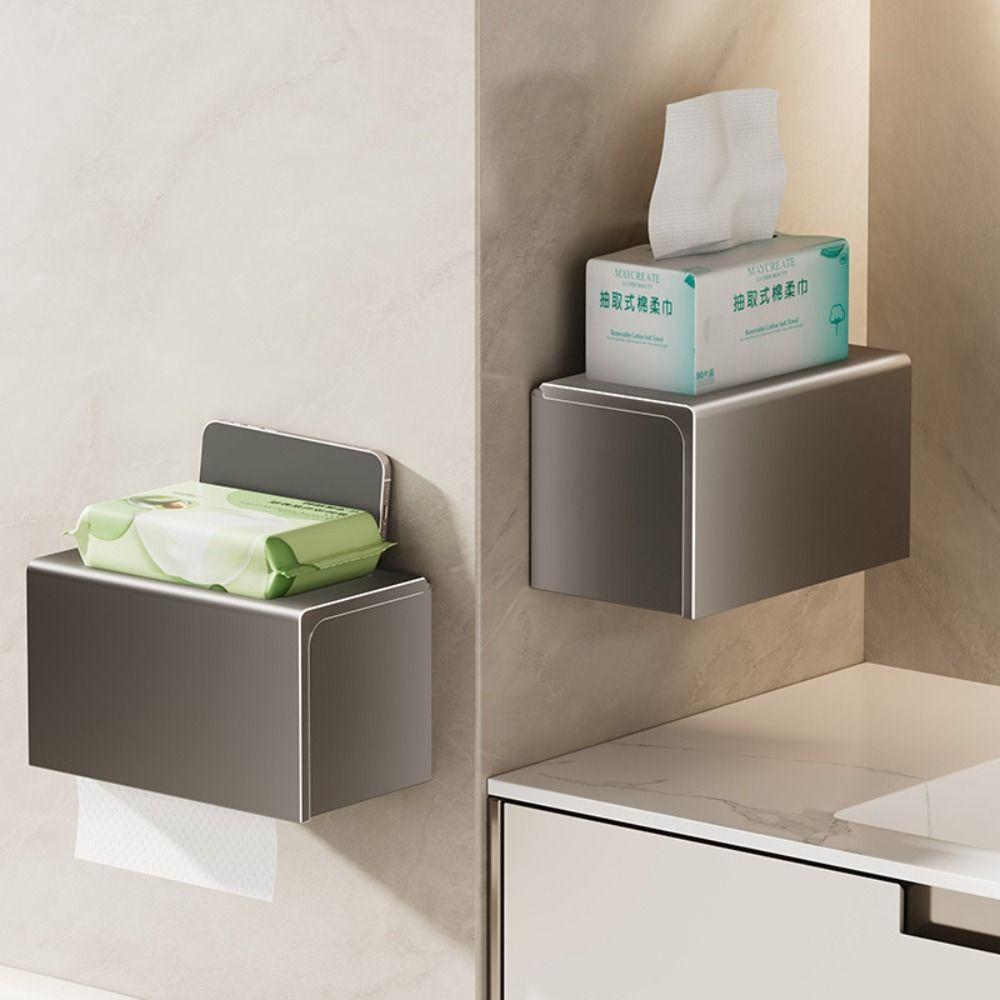 Punch-Free Bathroom Tissue Box Wall-Mounted Paper Towel Holder Sundries Storage Box Living Room
