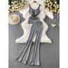 Gyaru Style Sleeveless Cami with Chest Padding Design Sense Pleat Waist Hugging Top + High Waist Slimming Trumpet pants Two-piece Set
