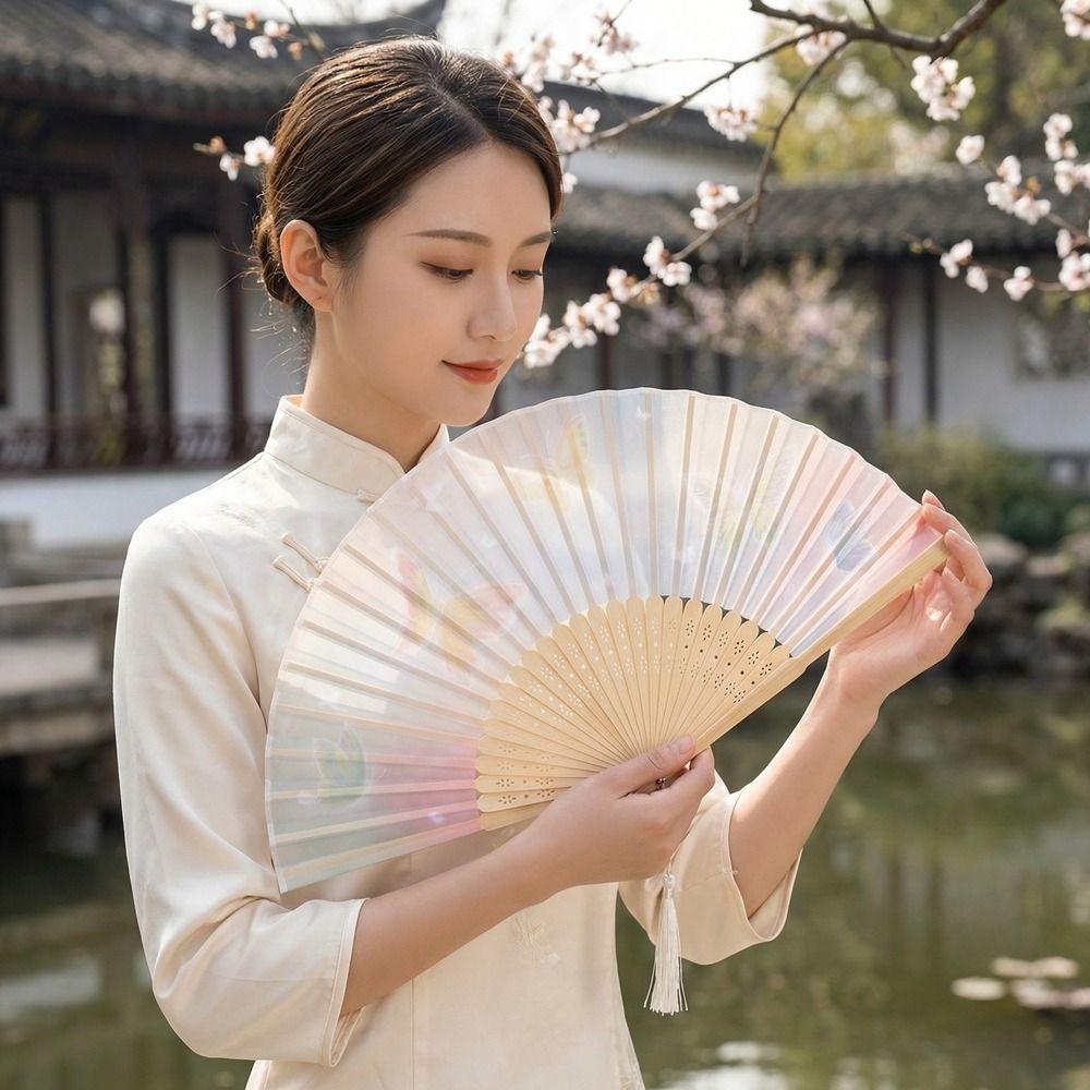 2PCS/SET Vintage Handheld Fan Traditional Bamboo Fan Creative Ancient Folding Fan  Photography Prop