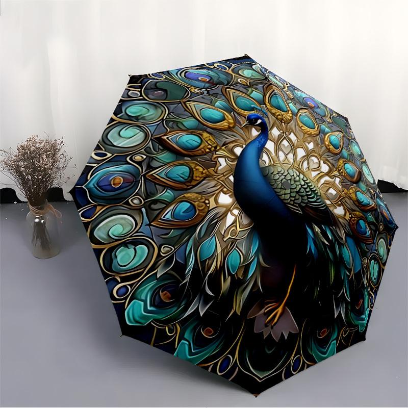 1pc Peacock Artwork Automatic Opening/Closing Umbrella with Operation & Windproof Canopy yy260311013