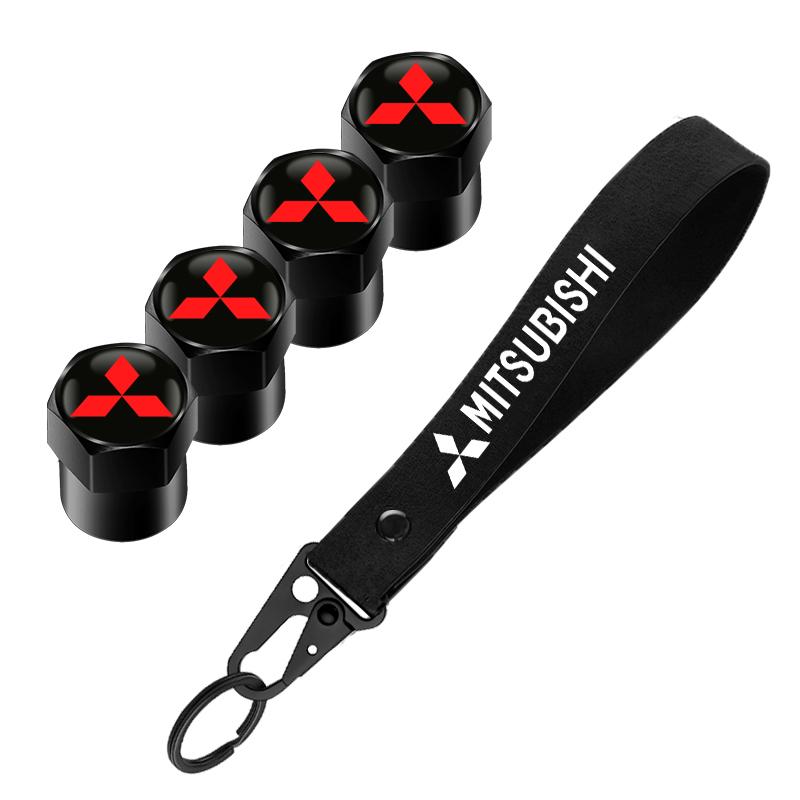 For Mitsubishi Lancer Outlander Pajero L200 Ralliart Aluminum Metal Car Tire Valve Cover Car Badge Nylon Keychain Accessories