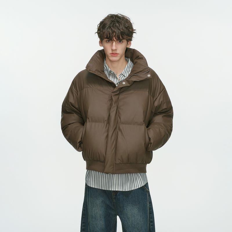 

Dream Made Brown Leather Cotton-padded jacket Men s Winter Thickened down Coat Windproof Warm Cotton-Padded Jacket Curry color XL