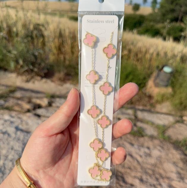 

Ожерелье с цветком и листом из травы, женская высококачественная двусторонняя титановая сталь, не выцветающая, высококачественная цепочка для свитера, розовая, с изображением счастливой травы 50cm розовый