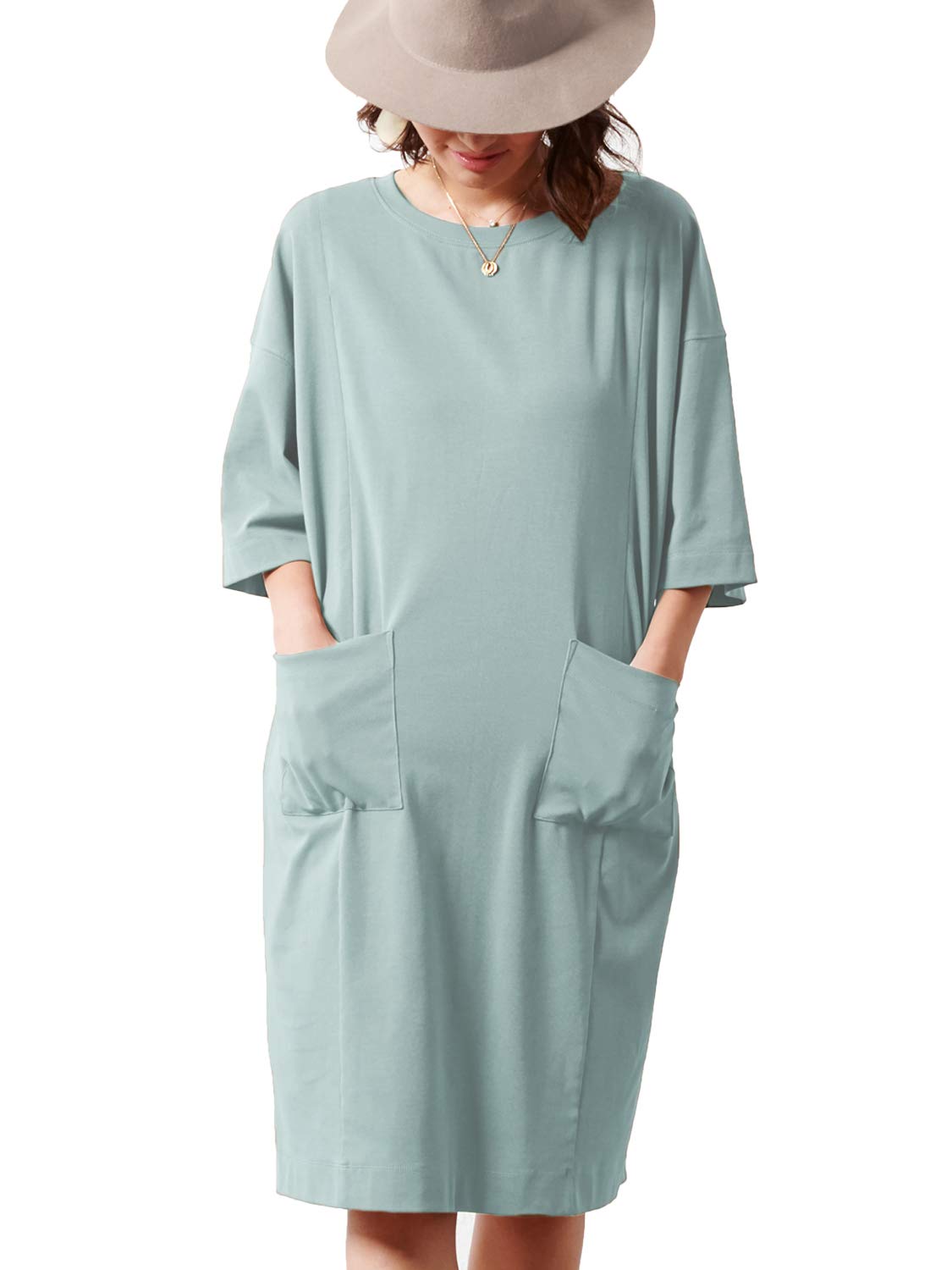 

Sweet Mommy Maternity Nursing Clothes Dress Short Sleeve Room Wear Relaxation Wear [Sweet Mommy] T-shirt [Midi Length/Blue Gray]