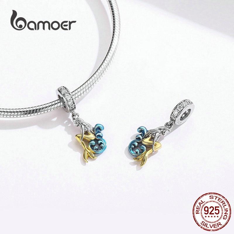 BAMOER Waiting Mermaid Pendant for Necklace Sterling Silver 925 Enamel Design Charms