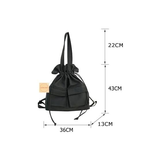[SURCHAR] Drawstring Tote Bag, Nylon Backpack, Women's Handbag, Rucksack, Shoulder, 2WAY, Light, Large Capacity, Casual, Plain, Stylish, Cute, Girls,