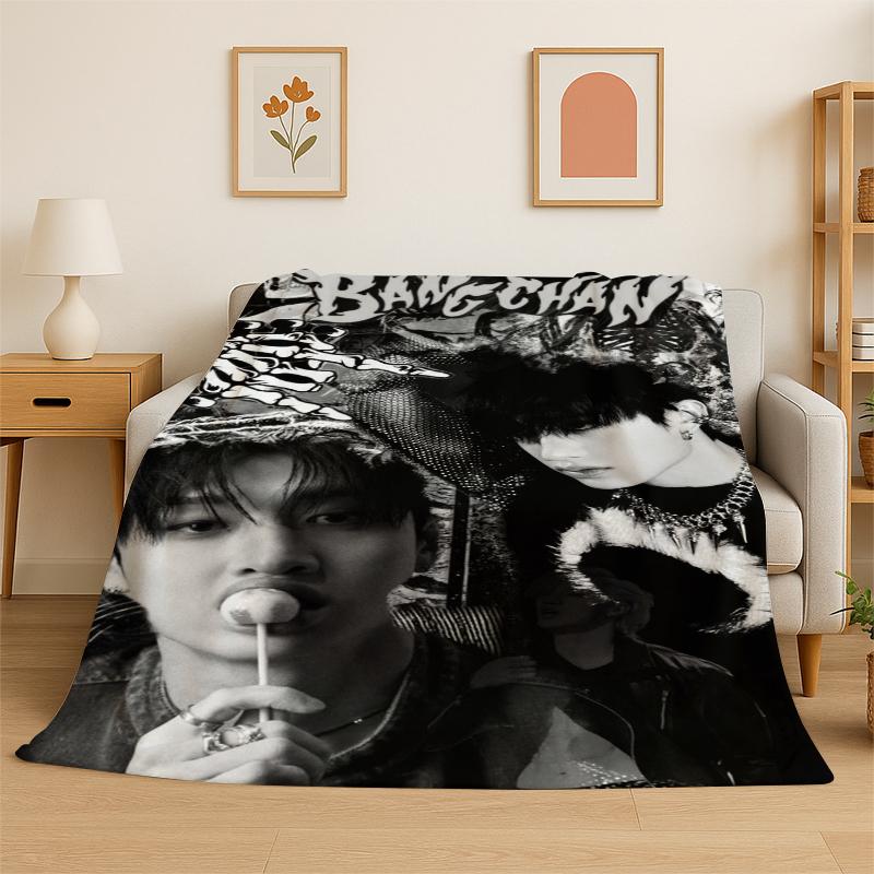 Kpop Bang Chan Stray Kids Music Flannel Blanket Soft Warm Throw Blanket for Bedroom Living Room Bed Travel Camping Picnic Gift