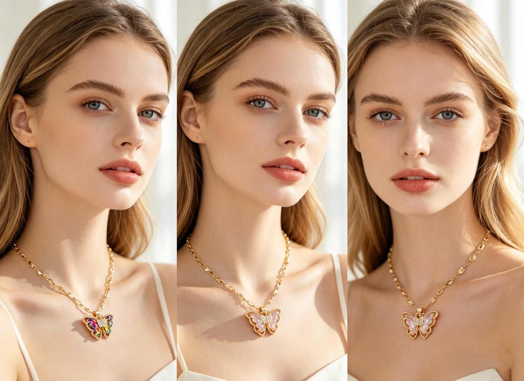 Multicolor Crystal Butterfly Pendant Necklace, Gold-Tone Chain Choker,Gradient Crystal Butterfly Necklace, Gold-Tone Chain with Sparkling Stone Wings