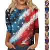 Damenmode Lässiges Oberteil mit Sieben-Viertel-Ärmeln, Unabhängigkeitstag-Print, Rundhalsausschnitt