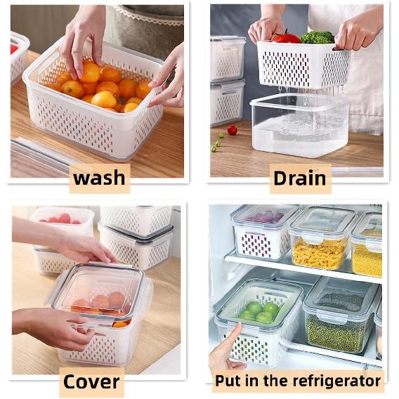 Fruit Vegetable Storage Containers for Fridge,3 PCS Produce Saver Containers for Refrigerator Organizer Bins,Plutuus BPA Free Plastic Produce Keepers