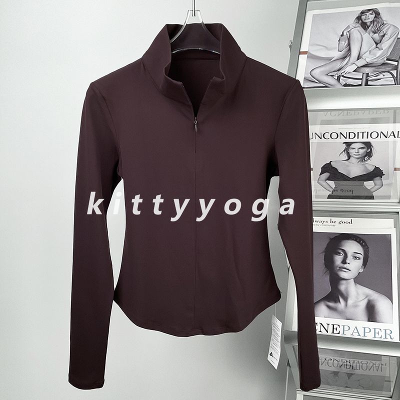 Yoga Chest Showing Half Zipped Stand Collar T-Shirt Sports Tops