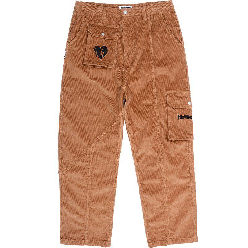 

[Clearance] Maxbeats Autumn and Winter Corduroy Multi-pockets Fashion Brand Loose Skateboard Overalls Straight Trousers Khaki S