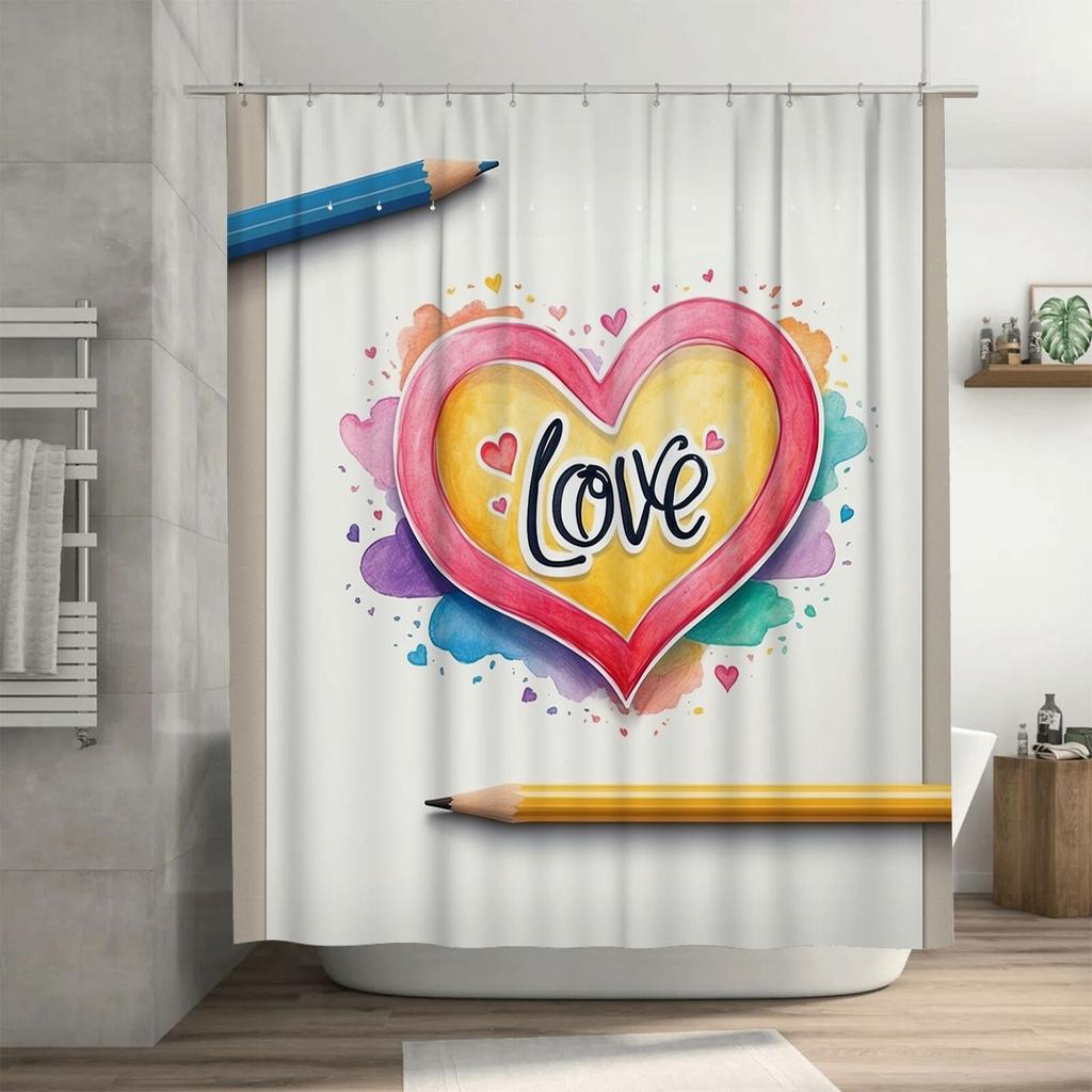 Colorful Love Heart Shower Curtain | Artistic and Romantic Bathroom Decor