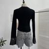 Herbst PU-Leder Patchwork Langarm Reißverschluss Strickjacke Fleece Oberteil 2797