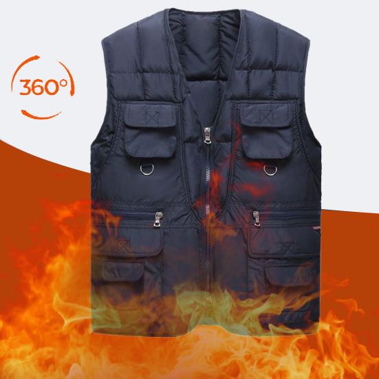 Men Autumn Winter Vest with Multiple Pockets Zipper Closure Sleeveless Solid Color Winter