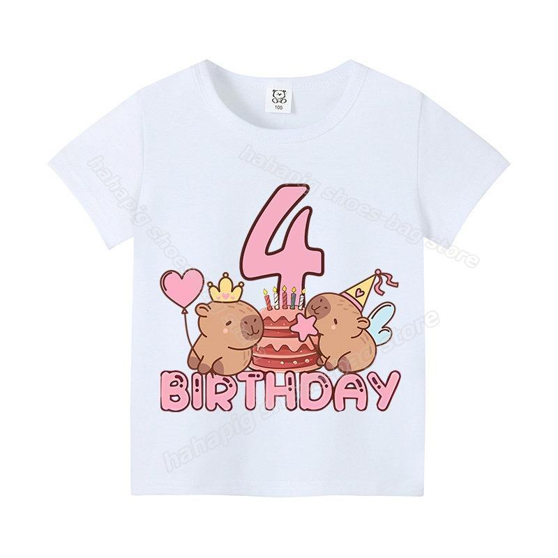 Capybara Girl Birthday Clothes Cute Toddler Kids Number T Shirt Cartoon Short Sleeve Baby Cotton T Shirt Summer Children  Tops