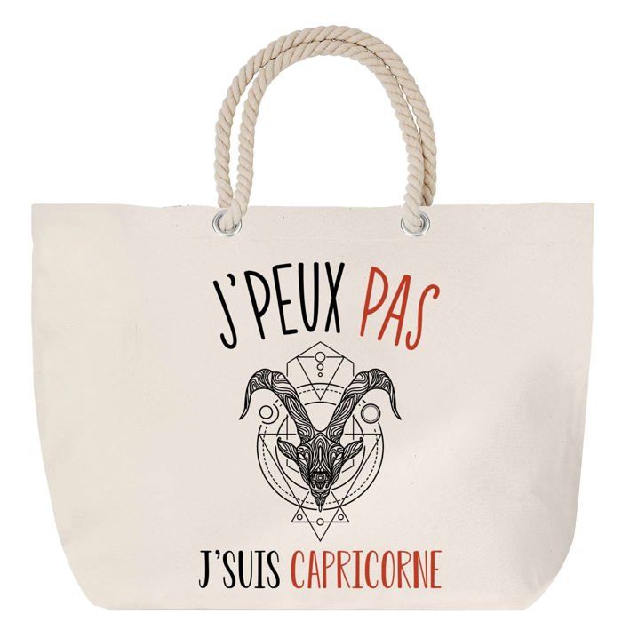 Sac de plage anse corde - PLANETEE - Capricorne - Grand format - Coton - Multicolore