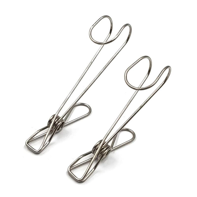 10PCS long tail stainless steel clip hanger with hook clothes drying clip spring clip long hook clip data file storage cable clip