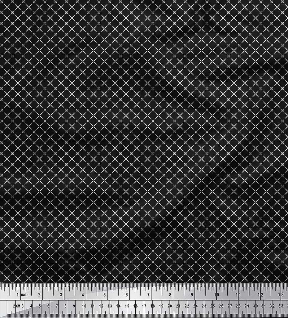 Soimoi Japan Crepe Satin Fabric Geometric Small Print Fabric by Metre 42 Inch