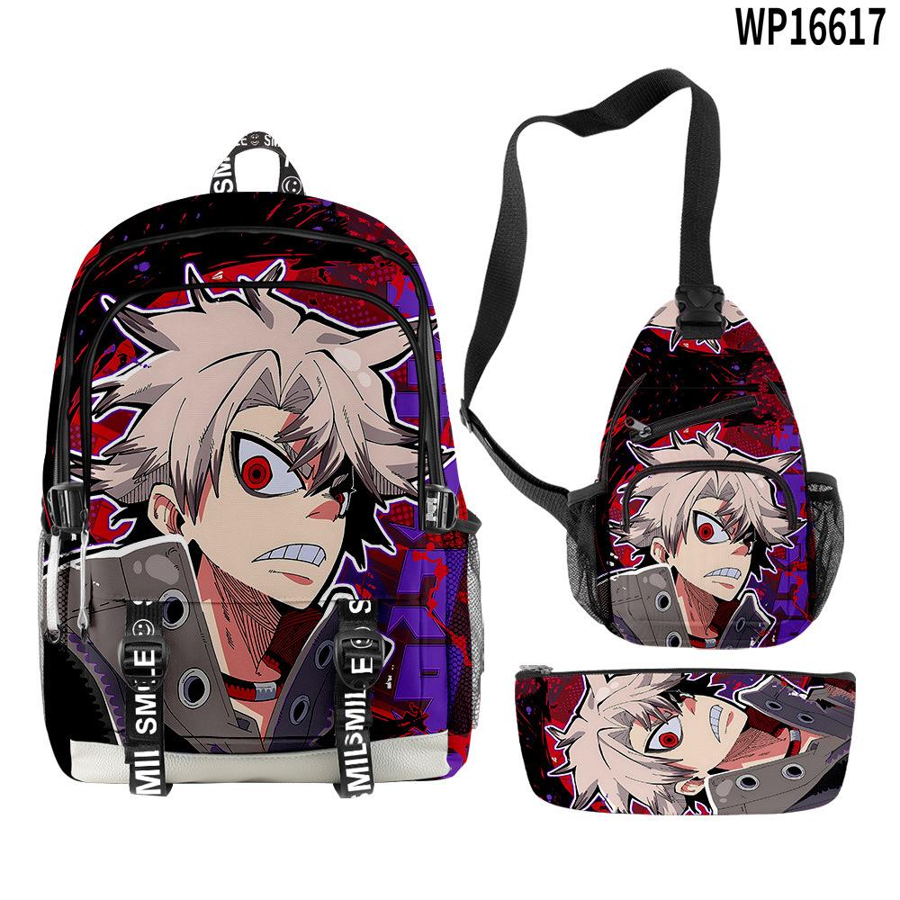 Favored Distinctive Metal Family Anime 3D Design 3pcs/Set Learner Bags Everyday Laptop Everyday Backpack Sling Carry Tote Pencil Pouch