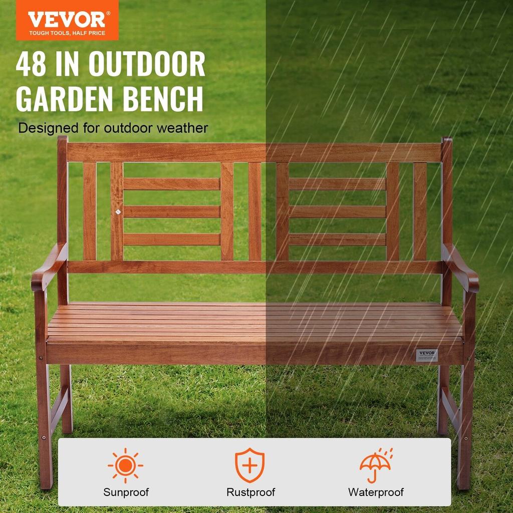 Outdoor Bench 48 In/121.9 Cm Wood Garden Bench 700 Lbs/317.5 Kg Park Patio Yard Porch Bench