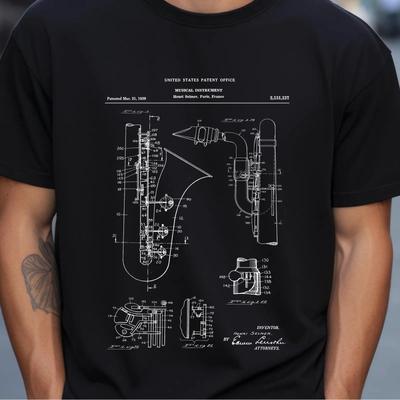 1939 Selmer Saksofon Barytonowy Druk Patentu USA Koszulka Dla Saksofonisty Muzyka Jazzowego Miłośnika Vintage Streetwear Miękka