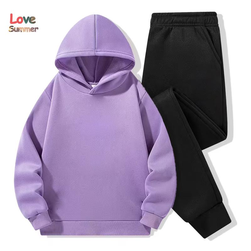 Set felpa per bambini 2 pezzi Felpa con cappuccio in cotone e pantaloni 3-14 anni unisex ragazzi ragazze Tuta Abbigliamento tinta unita Felpa Sportiva Regalo Ideale Quotidiano per Esterno