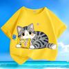 Summer Children's Favorite Pet Cat Print Children's Summer Loose T-shirt Round Neck Casual Top T-shirt Short Sleeved