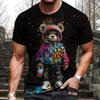 2025 European and American Summer New Men's T-shirt Geometric 3D Printing Casual Short Sleeve Bear Printing
