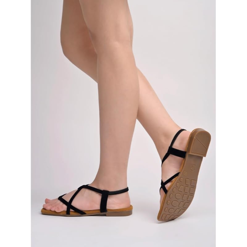 Shoetopia Casual Black Flat Sandals For Women & Girls /Eu40