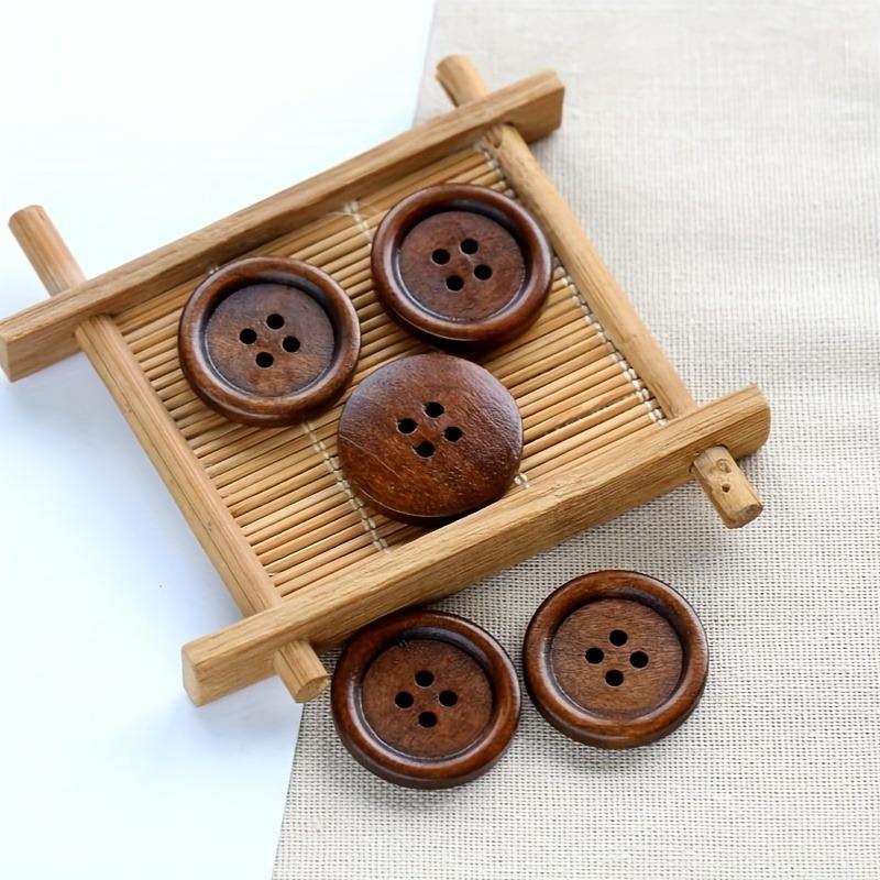 Lot de 10 boutons de couture ronds et polis, 4 trous, classiques, en bois, pour la couture, le bricolage, les vêtements, les chemises, les articles tricotés