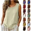 Women Sleeveless Linen Cotton Casual Tank Top Loose Fit Round Neck Lightweight Blouse for Summer Daily Wear