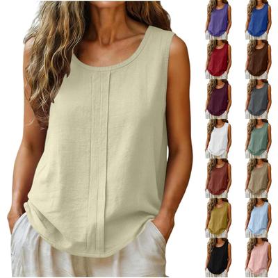 Damen ärmelloses Leinen-Baumwoll-Casual-Tanktop lockere Passform Rundhalsausschnitt leichte Bluse für den Sommer tägliche Kleidung