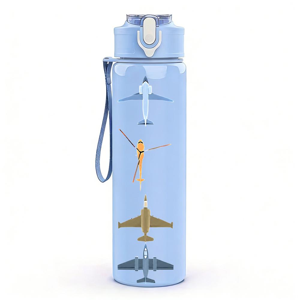 1PC Multiple Airplane Silhouette Set 750ml Color Plastic Water Bottle Leakproof Flip Straw Lid For Sports Office Home Use